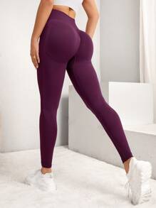 Easithlete 褲襪無縫高彈力泡泡提臀收復瑜伽打底褲 - 紫色 - 查看 1
