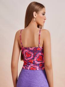 SHEIN ICON Heart Print Cut Out Front Cami Top - Multicolor - View 2