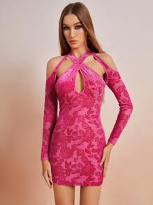 SHEIN ICON Đầm Lộ Lưng Nút Hội Chữ thập Cắt ra Hoa Gợi cảm - Nhiều màu - Xem 3