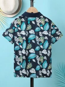 Boys Tropical Print Polo Shirt - Navy Blue - View 2