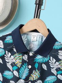 Boys Tropical Print Polo Shirt - Navy Blue - View 3