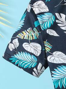 Boys Tropical Print Polo Shirt - Navy Blue - View 4