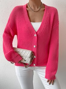 SHEIN Essnce Cárdigan de hombros caídos tejido de canalé