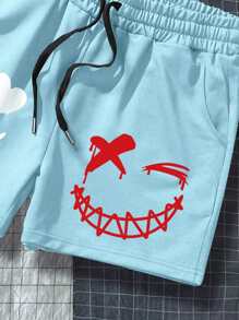 Manfinity EMRG Quần Short Nam Dây kéo Hoạt hình Giải trí - Màu xanh nhạt - Xem 4