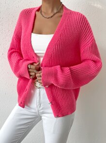 SHEIN Essnce Cárdigan de hombros caídos tejido de canalé