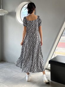 DAZY Vestido camisero de flores diminutas con pliegues en la parte delantera - Multicolor - Ver 2