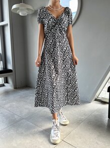 DAZY Vestido camisero de flores diminutas con pliegues en la parte delantera - Multicolor - Ver 8