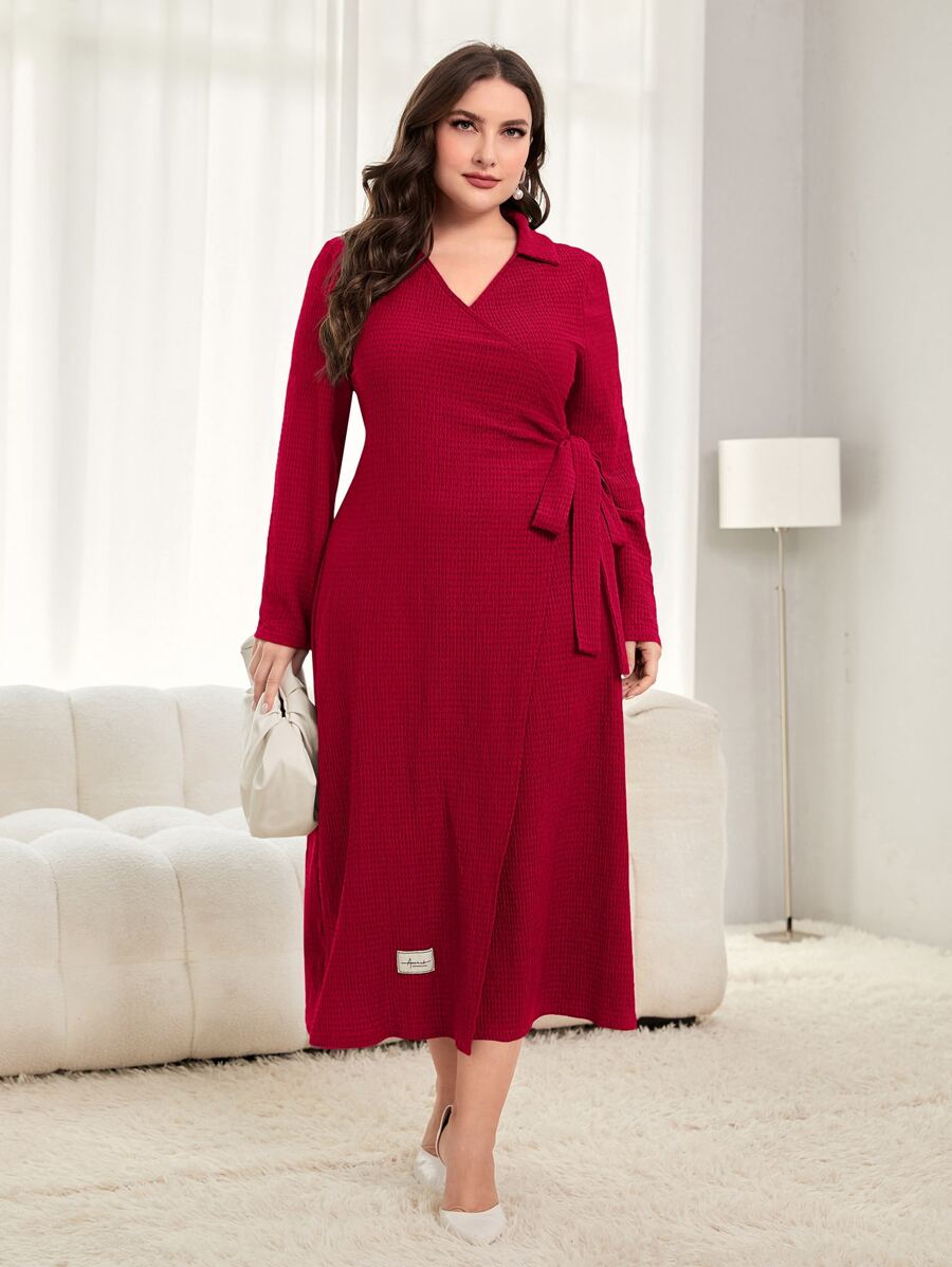 Mulvari Váy quấn hông thắt nút họa tiết vá đỏ tía - Màu Đỏ Sâu - Xem 1