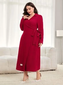 Mulvari Váy quấn hông thắt nút họa tiết vá đỏ tía - Màu Đỏ Sâu - Xem 4