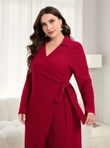 Mulvari Váy quấn hông thắt nút họa tiết vá đỏ tía - Màu Đỏ Sâu - Xem 5