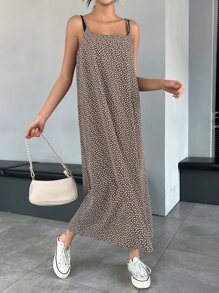 DAZY 碎花吊帶連衣裙 - 咖啡棕 - 查看 1