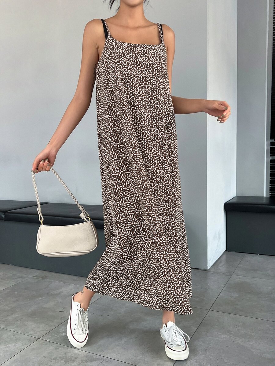 DAZY 碎花吊帶連衣裙 - 咖啡棕 - 查看 1