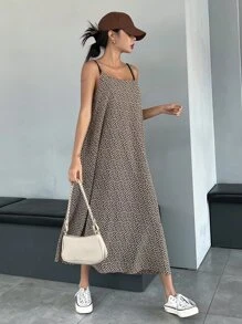 DAZY 碎花吊帶連衣裙 - 咖啡棕 - 查看 3