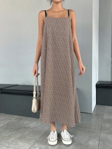 DAZY 碎花吊帶連衣裙 - 咖啡棕 - 查看 6