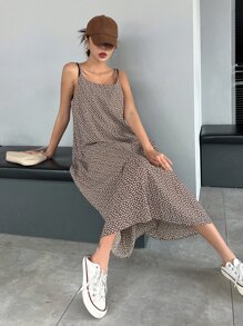 DAZY 碎花吊帶連衣裙 - 咖啡棕 - 查看 7