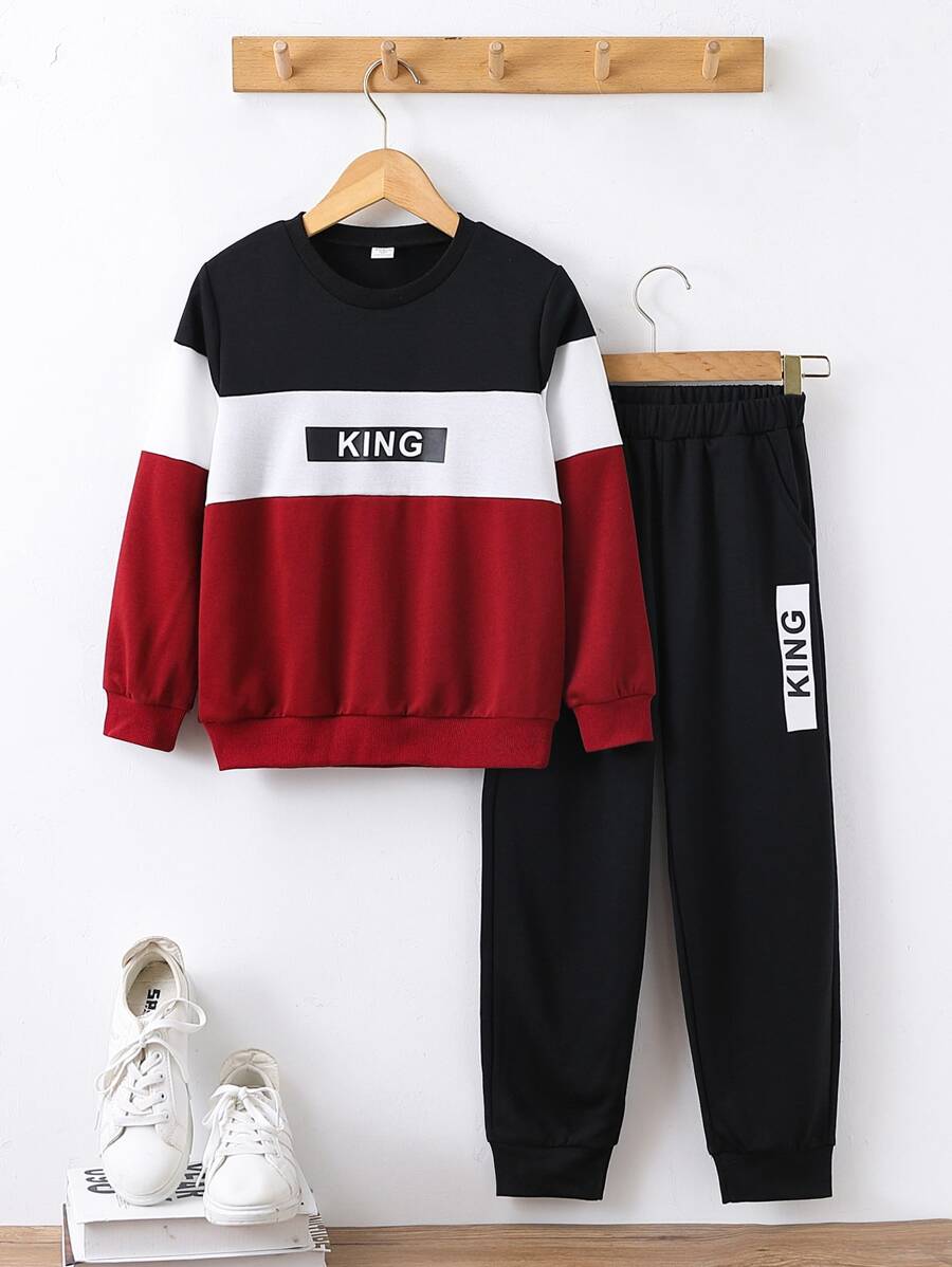 Boys Letter Graphic Colourblock Sweatshirt & Joggers - Multicolor - View 1