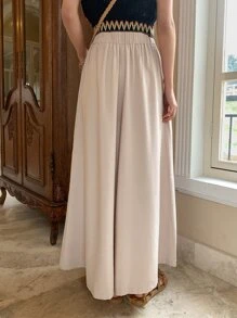 DAZY Slant Pocket Elastic Waist Wide Leg Trousers - Apricot - View 2