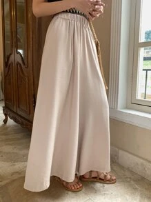 DAZY Slant Pocket Elastic Waist Wide Leg Trousers - Apricot - View 9