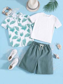 男孩熱帶圖案襯衫和前打結短褲和T恤 - 彩色 - 查看 4