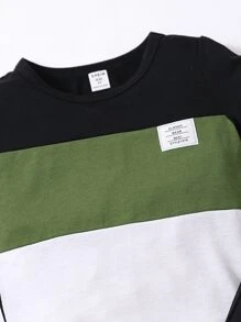 SHEIN Toddler Boys Colourblock Letter Patched Detail Tee & Joggers - Multicolor - View 4