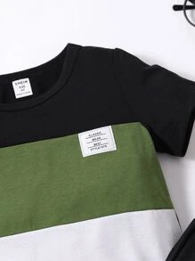 SHEIN Toddler Boys Colourblock Letter Patched Detail Tee & Joggers - Multicolor - View 5