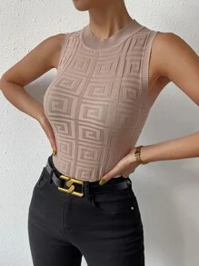 RosyDaze Solid Round Neck Knit Top - Khaki - View 5