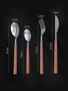 4 piezas Set cubiertos de acero inoxidable - Plateado - Ver 2