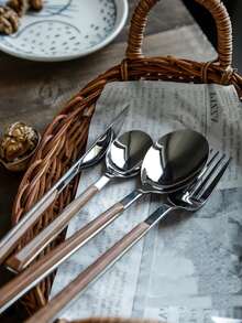 4 piezas Set cubiertos de acero inoxidable - Plateado - Ver 4