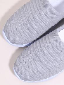 Knit Slip On Sneakers, Light Gray Athletic Solid Color Women's Casual Sneakers - Light Grey - View 5