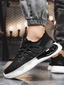 Men Letter Graphic Lace Up Front Sneakers - Black - View 1