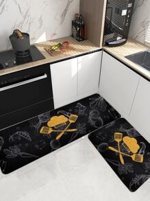 1入組金屬質感烹飪鍋鏟和蔬菜圖案廚房地墊 - 彩色 - 查看 1