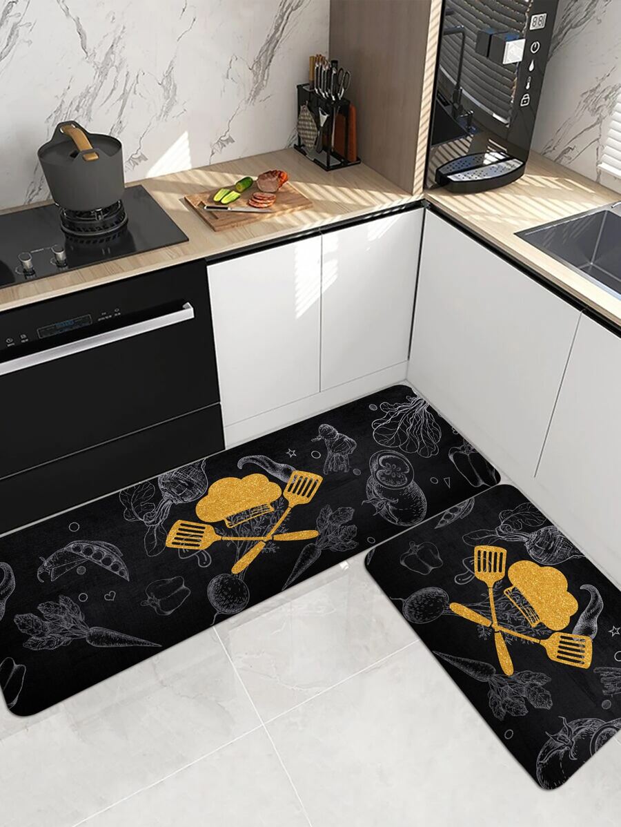 1入組金屬質感烹飪鍋鏟和蔬菜圖案廚房地墊 - 彩色 - 查看 1