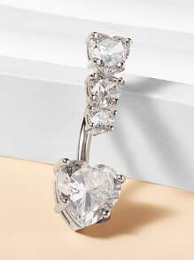 1 件不锈钢肚脐环，含 4 颗心形锆石，肚脐穿孔，身体首饰