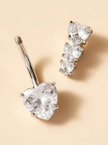 1 件不锈钢肚脐环，含 4 颗心形锆石，肚脐穿孔，身体首饰