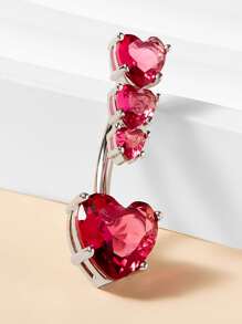 1pc Stainless Steel Belly Button Ring With 4 Heart-Shaped Zirconia Stones, Belly Button Piercing, Body Jewelry - Multicolor - View 5