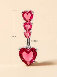 1pc Stainless Steel Belly Button Ring With 4 Heart-Shaped Zirconia Stones, Belly Button Piercing, Body Jewelry - Multicolor - View 4