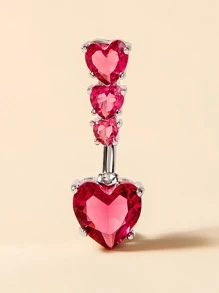 1pc Stainless Steel Belly Button Ring With 4 Heart-Shaped Zirconia Stones, Belly Button Piercing, Body Jewelry - Multicolor - View 2