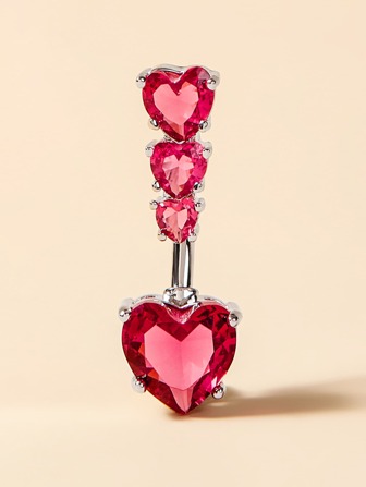1 pieza Anillo de ombligo de acero inoxidable con 4 piedras de circonita con forma de corazón, piercing de ombligo, joyería corporal