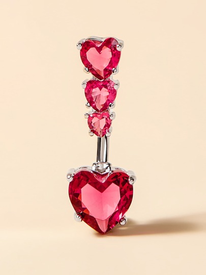 1pc Stainless Steel Navel Piercing Jewelry With 4 Heart-Shaped Zirconia Stones, Body Piercing Accessory