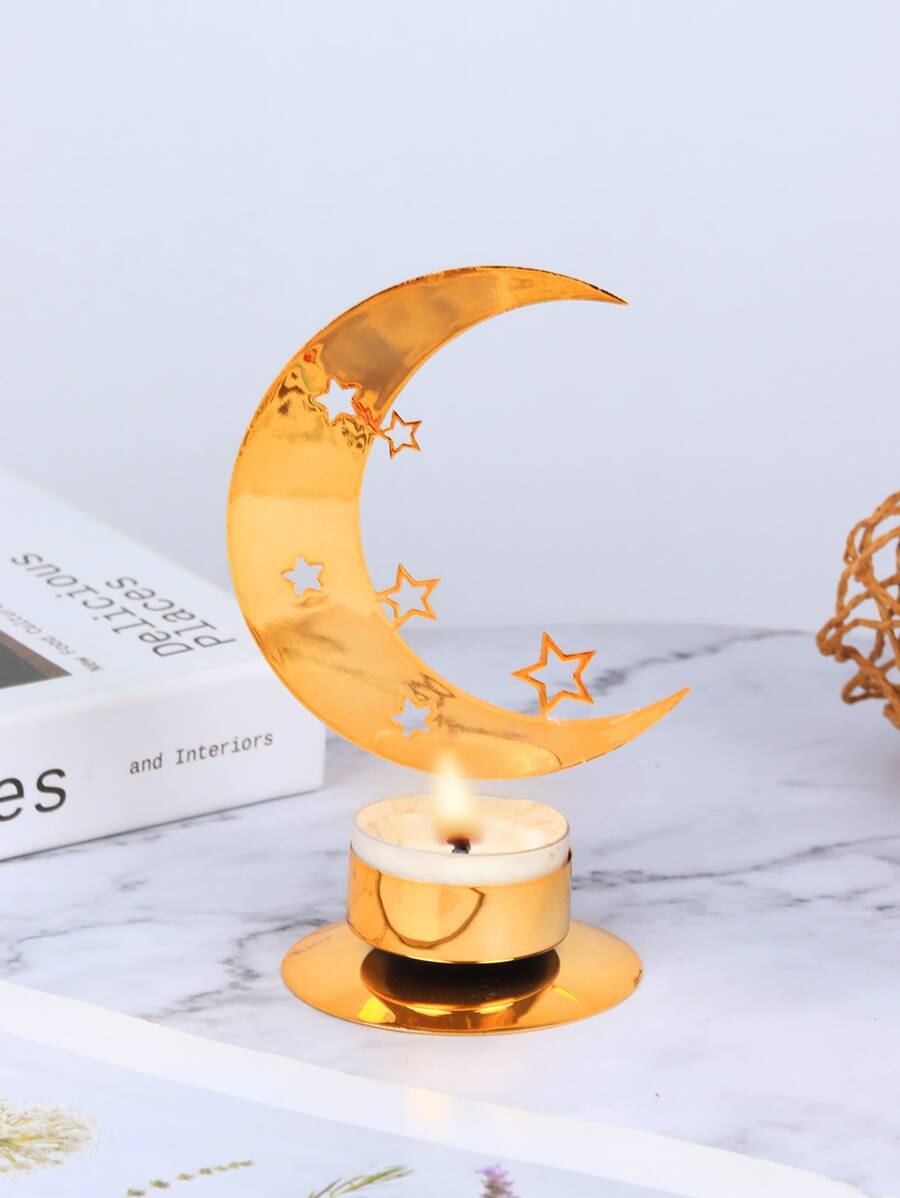 1pc Moon Design Candle Holder - Gold - View 1