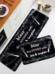 1pc Marble Printed Kitchen Floor Mat, Plush Rectangular Soft Anti-Slip Water Absorbent Rug Suitable For Home Kitchen Dining Room Living Room ,Room Decor - Multicolor - View 4