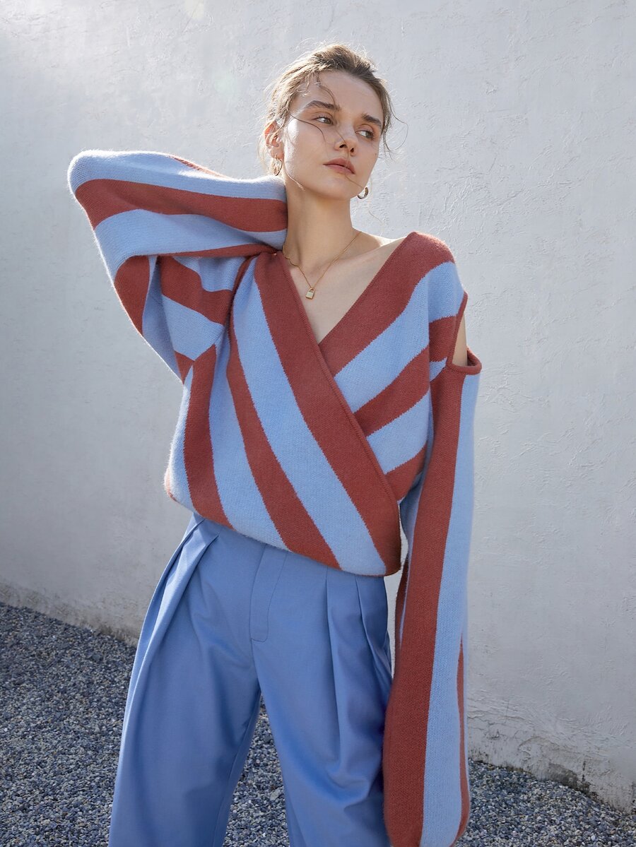 Jersey con patrón de rayas cruzado delantero - Multicolor - Ver 1