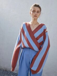 Jersey con patrón de rayas cruzado delantero - Multicolor - Ver 6