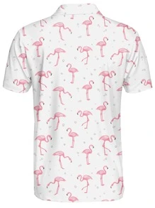 NITAGUT Men Flamingo Print Polo Shirt - White - View 2