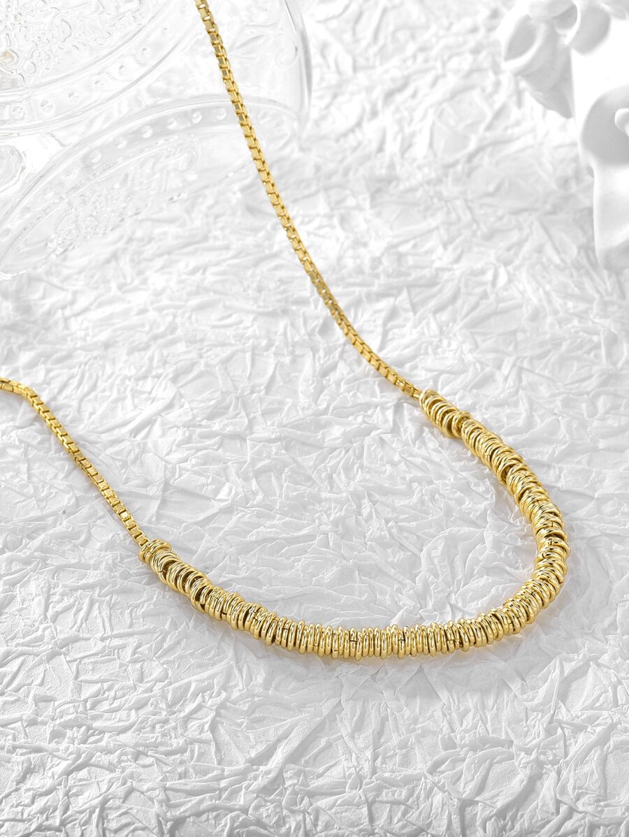 Charm-In Fashionable Gold-Tone Copper Necklace With Multiple Metal Rings - Ideal For Punk And Metal Style Enthusiasts - Yellow Gold - View 1