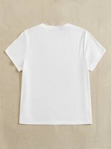 SHEIN EZwear Plus Letter & Palm Tree Print Tee - White - View 2