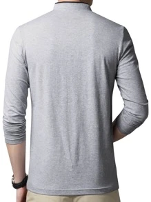 男士立领长袖Polo衫 - 淺灰色 - 查看 2