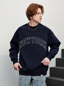 INFLATION Hombres Sudadera con bordado de letra sin top - Azul Marino - Ver 3