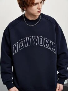 INFLATION Hombres Sudadera con bordado de letra sin top - Azul Marino - Ver 5