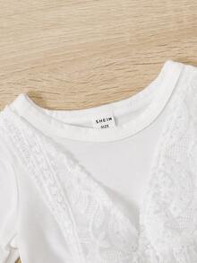 Đầm em bé Tương phản ren 2 trong1 màu trơn Buổi tiệc - trắng - Xem 4